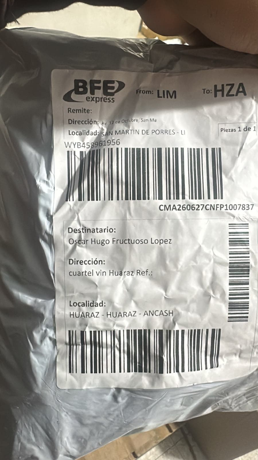 Etiqueta de Urbano Express